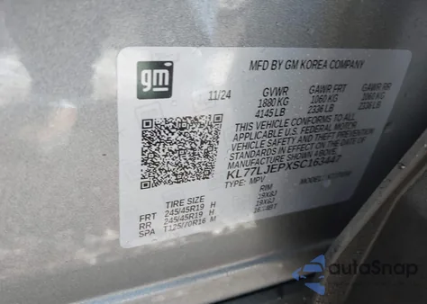 2025 Chevrolet Trax Fwd 2Rs z USA, uszkodzony, nr VIN KL77LJEPXSC163447